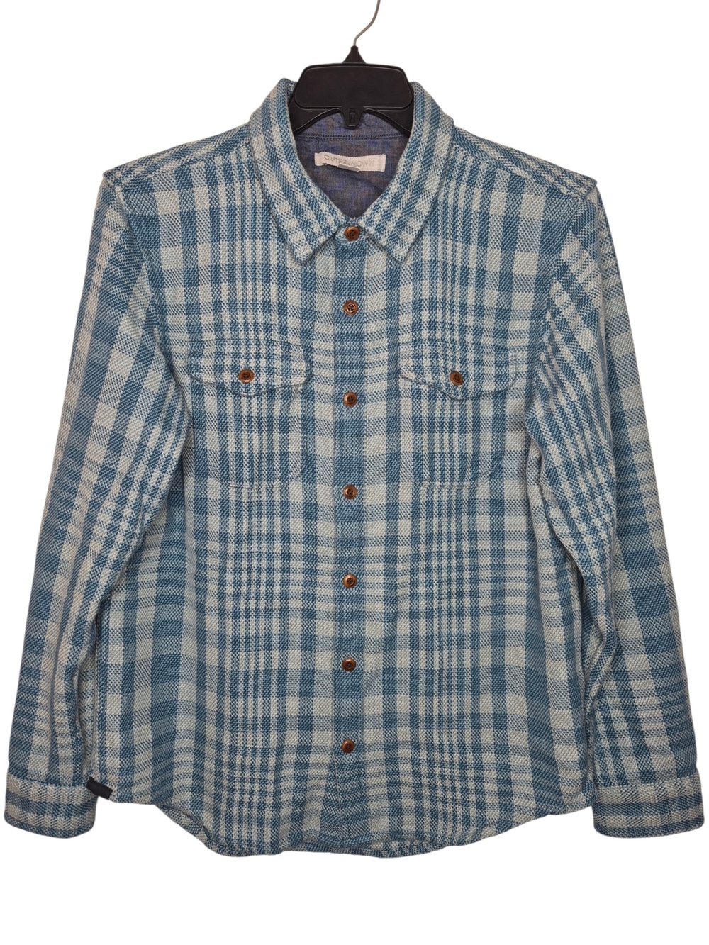 Outerknown Organic Cotton Plaid Blanket Shirt Blue Mens M 21x29